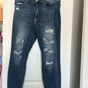 Judy Blue Dark Blue Distressed Boyfriend Jeans